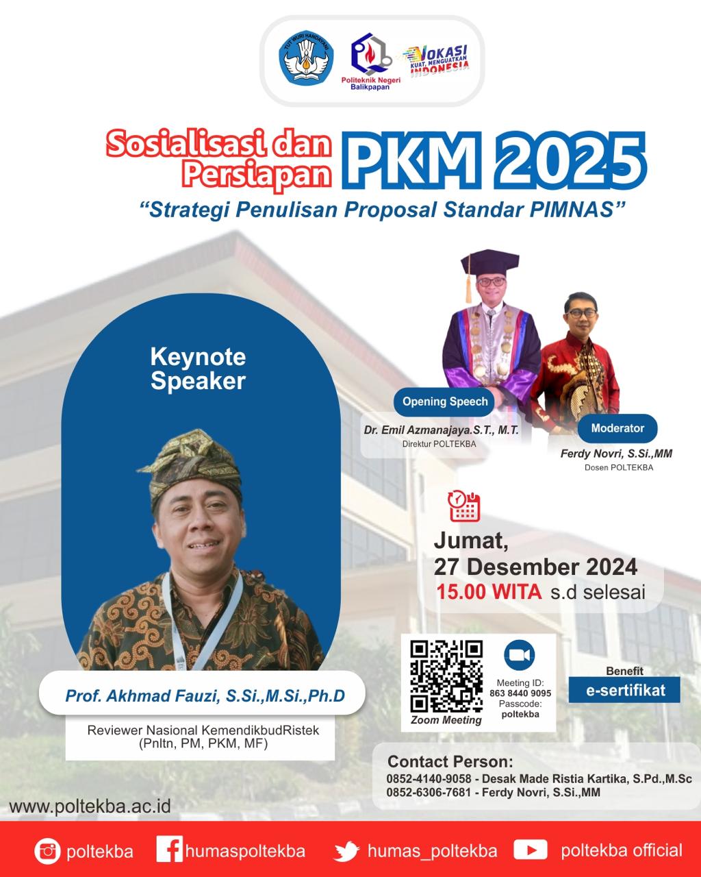 Targetkan Tahun Depan Masuk Pimnas, Poltekba Bakal Gelar Sosialisasi Program Kreativitas Mahasiswa 2025 Secara Virtual